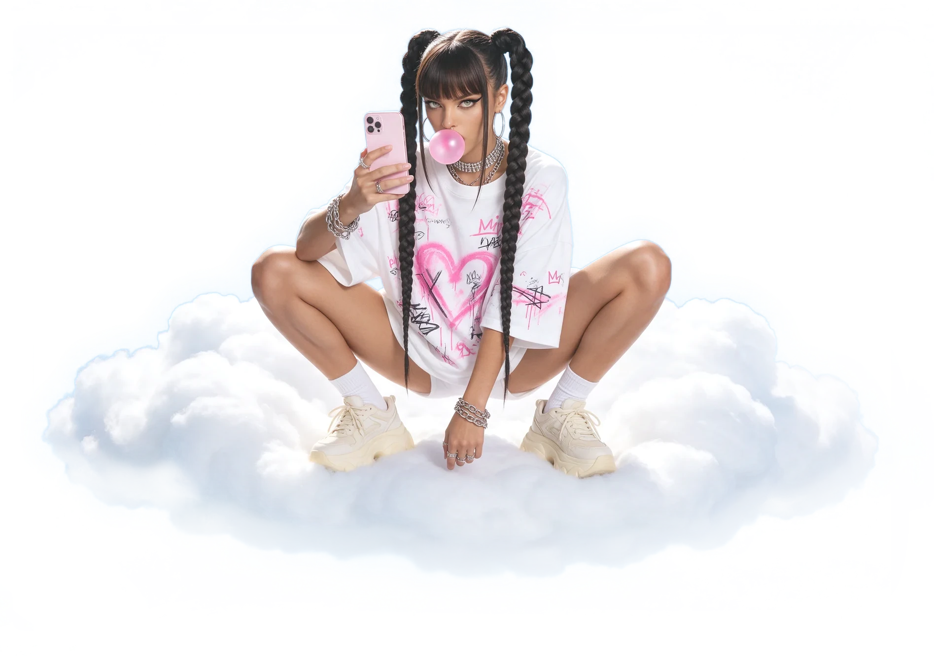 People relaxing on clouds and using crypto on their phones