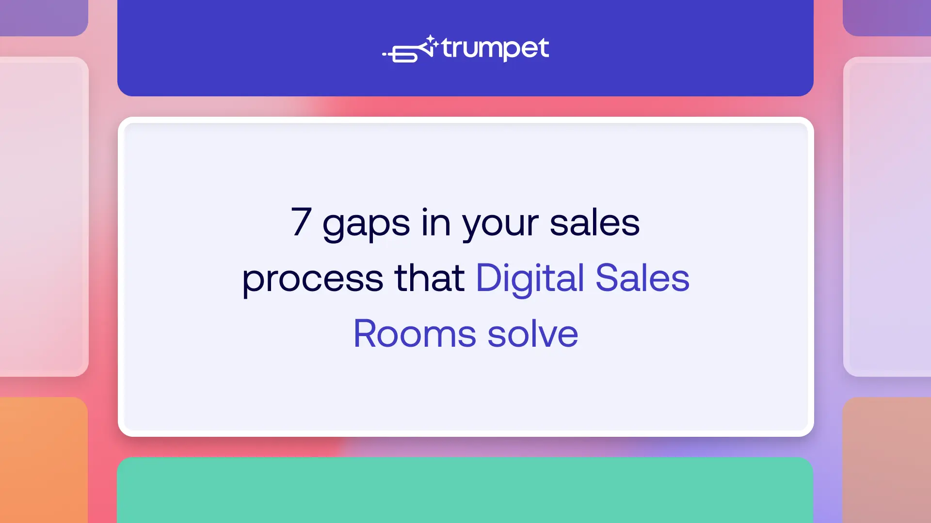 Most B2B sales processes have seven common gaps: scattered follow-up, under-equipped champions, invisible stakeholders, poorly used marketing content, rep-opinion-led deal inspection, operational review friction, and weak sales-to-CS handoffs. Digital Sales Rooms address each of these gaps by providing a shared buyer-facing workspace that centralises content, stakeholders, Mutual Action Plans, and engagement signals in one place. Trumpet is the strongest platform for SaaS and enterprise teams that want a complete buyer-facing execution layer across the full revenue journey.