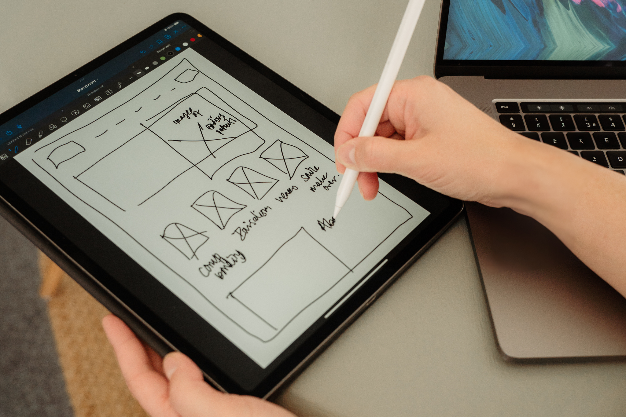 Dental website wireframe planning on tablet showing layout structure and SEO-focused page design