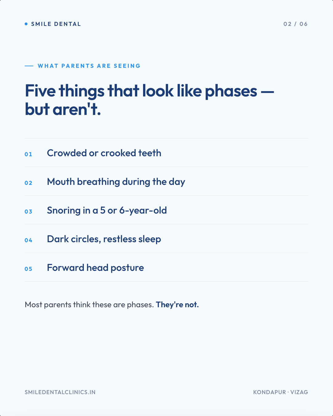 Smile Dental carousel slide on the signs that point to a child's jaw development