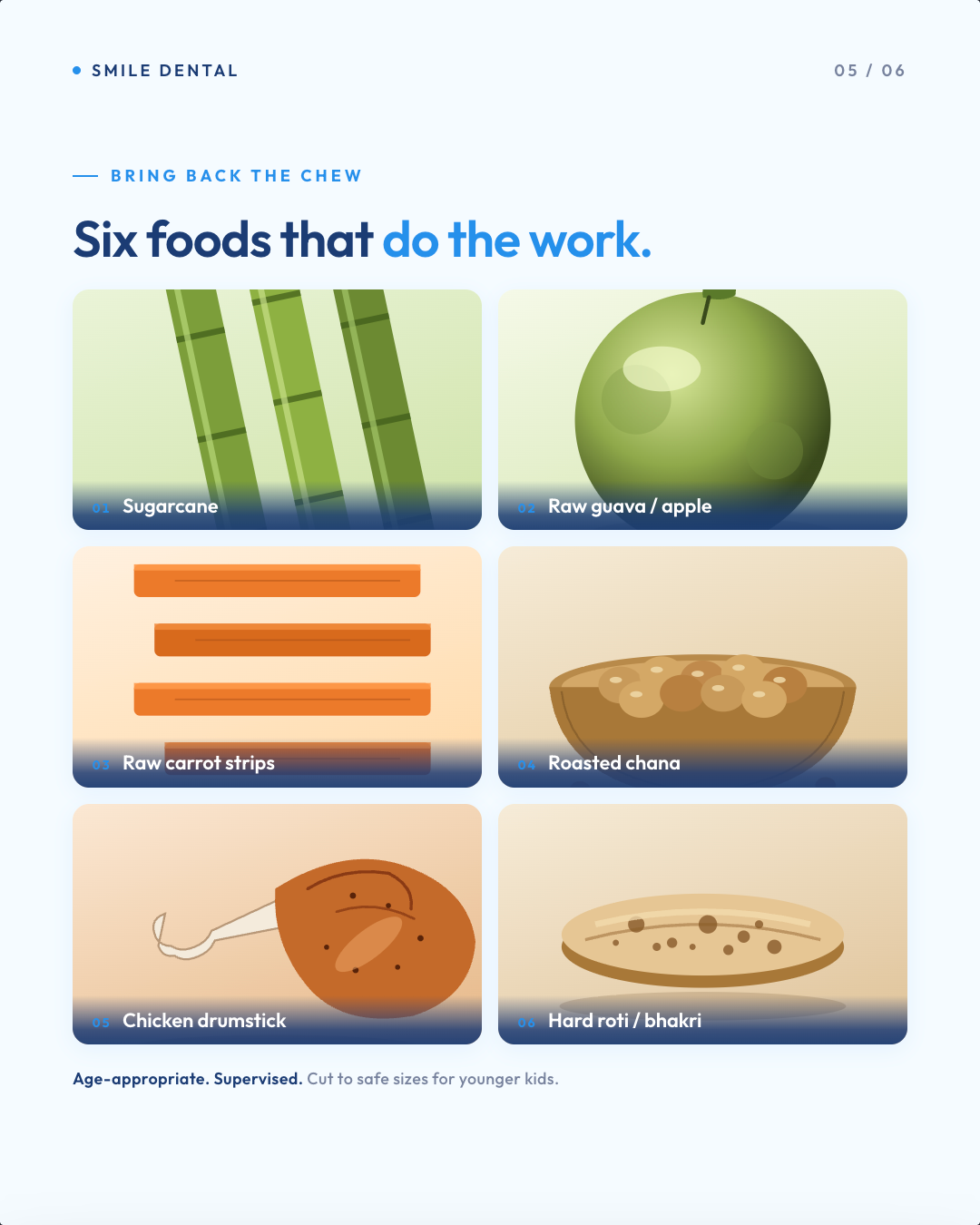 Carousel slide on hard fibrous foods that help a child's jaw develop