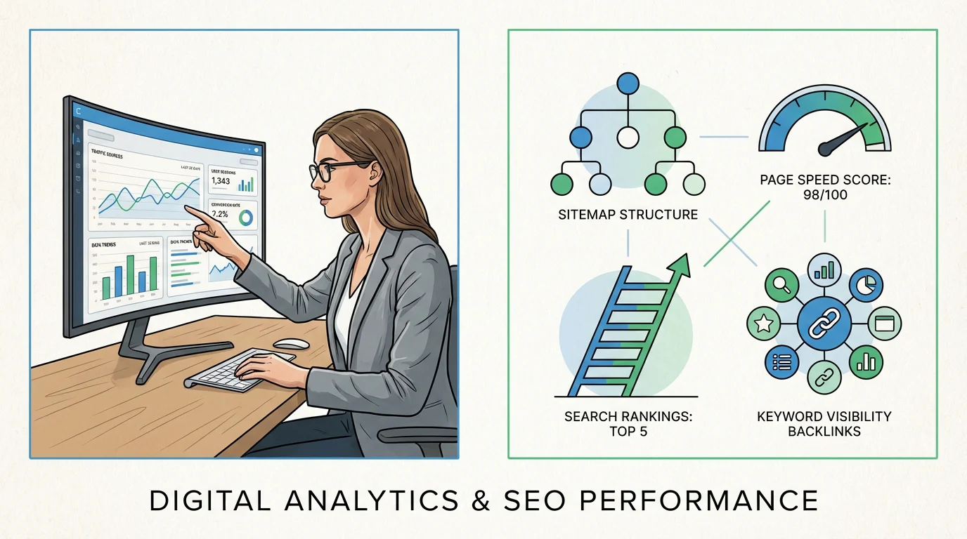 Website SEO analytics and performance metrics visualization