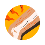 Illustration of a knee joint with surrounding tendons and muscles highlighted in orange.