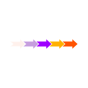 Five arrows in a horizontal row pointing right, colored from light pink to orange in a gradient sequence.
