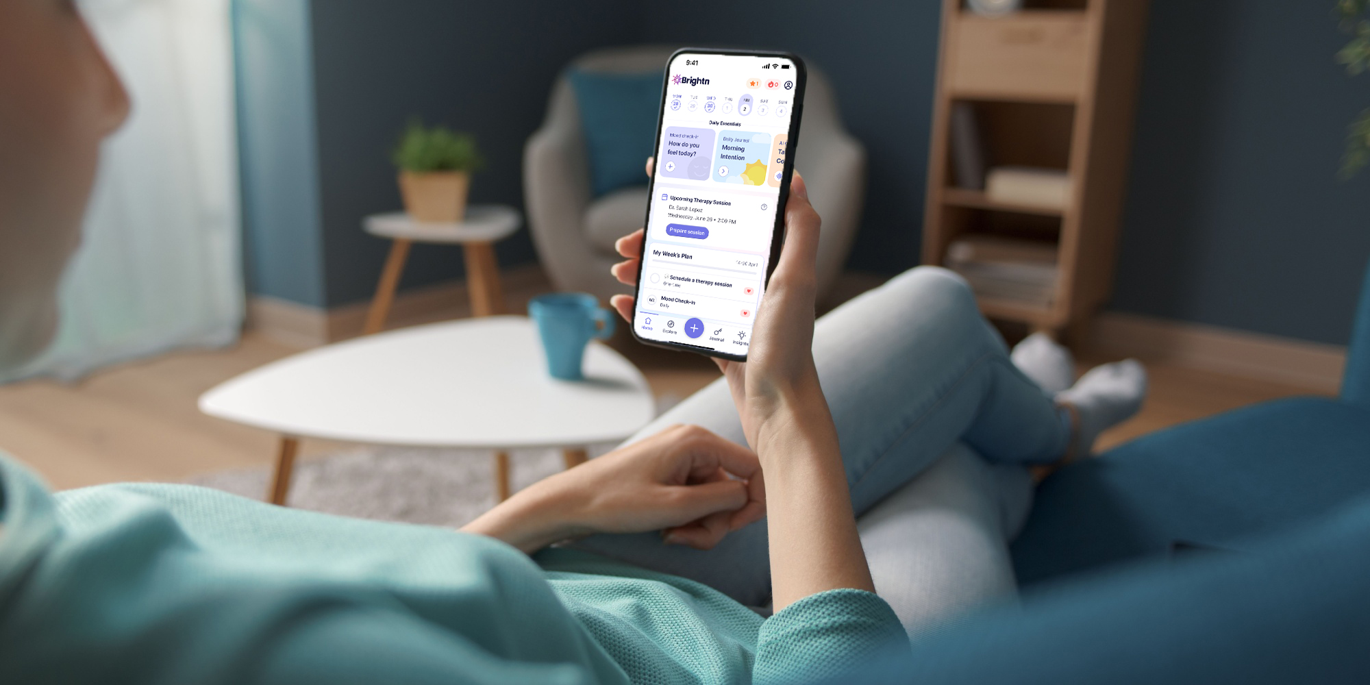 Person using a mental wellness app as part of a daily routine before a hard moment arrives