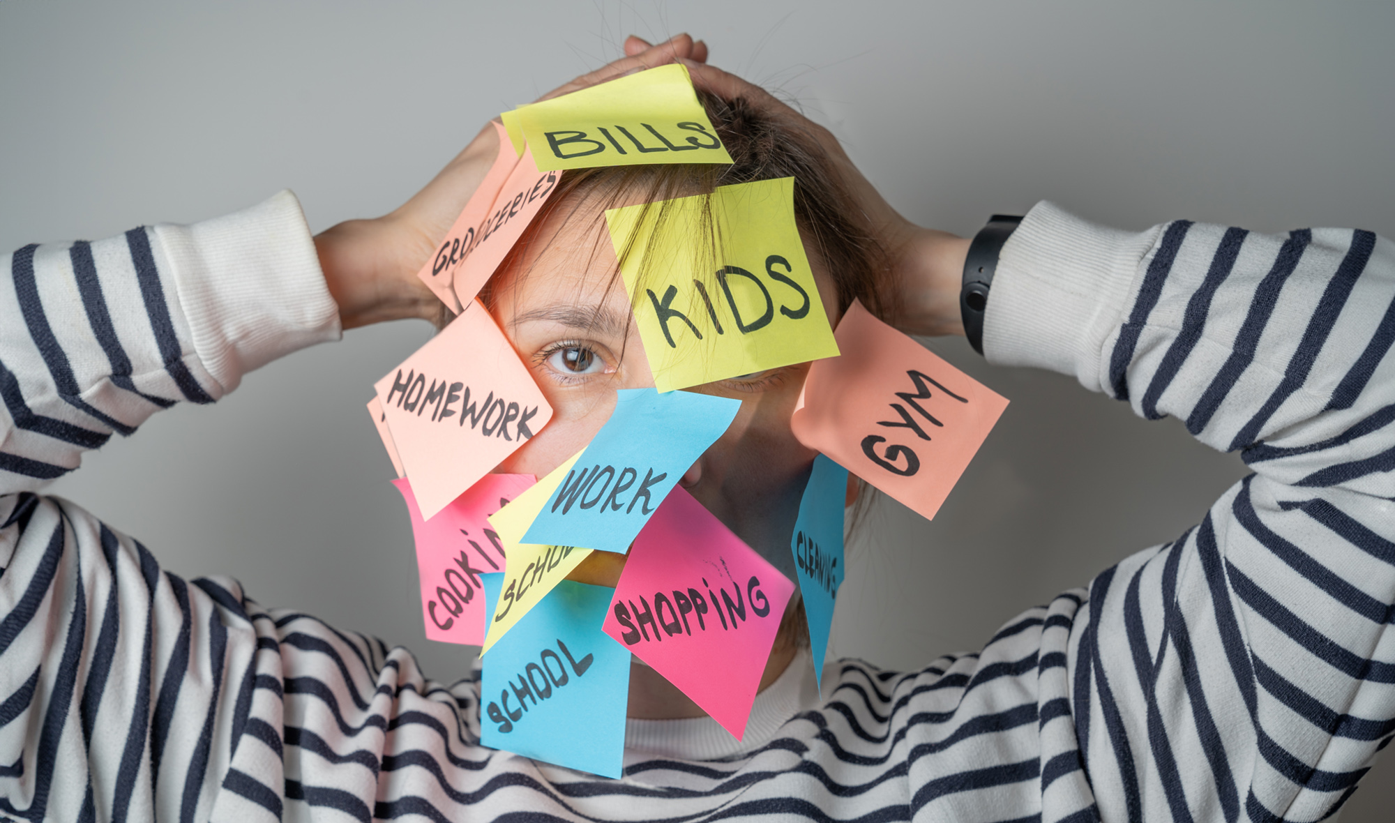 Person experiencing mental fatigue and low energy from a heavy cognitive load