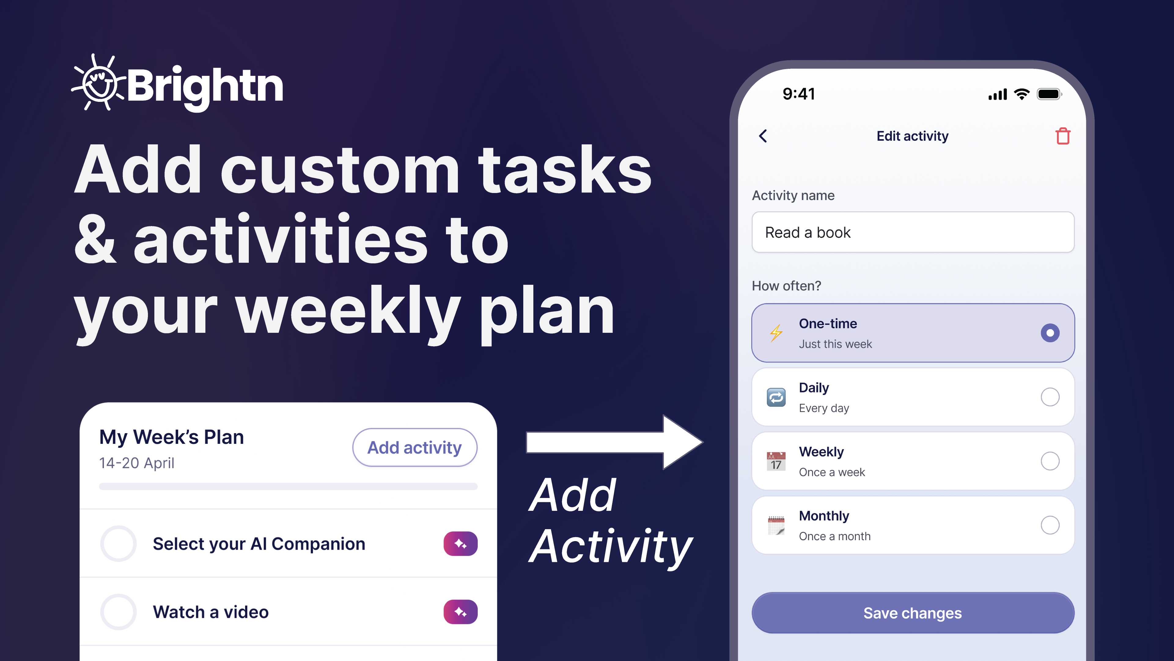 Adding a new activity to your weekly plan in Brightn