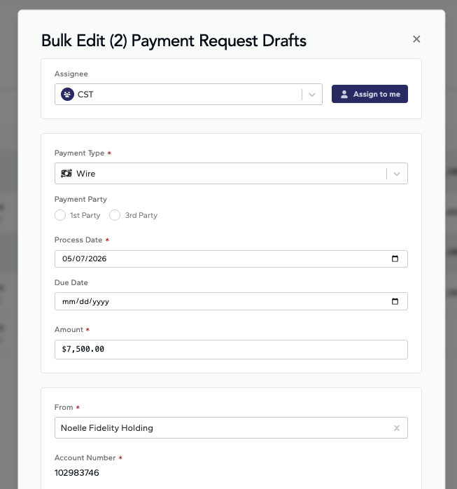 Atomic Insights Bulk Edit for Draft Payment Request