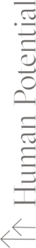 The words "human potential" written vertically. Underneath the text two small arrows point to the left.