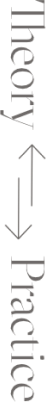 The words Theory and Practice, written vertically, with two arrows between them pointing up and down