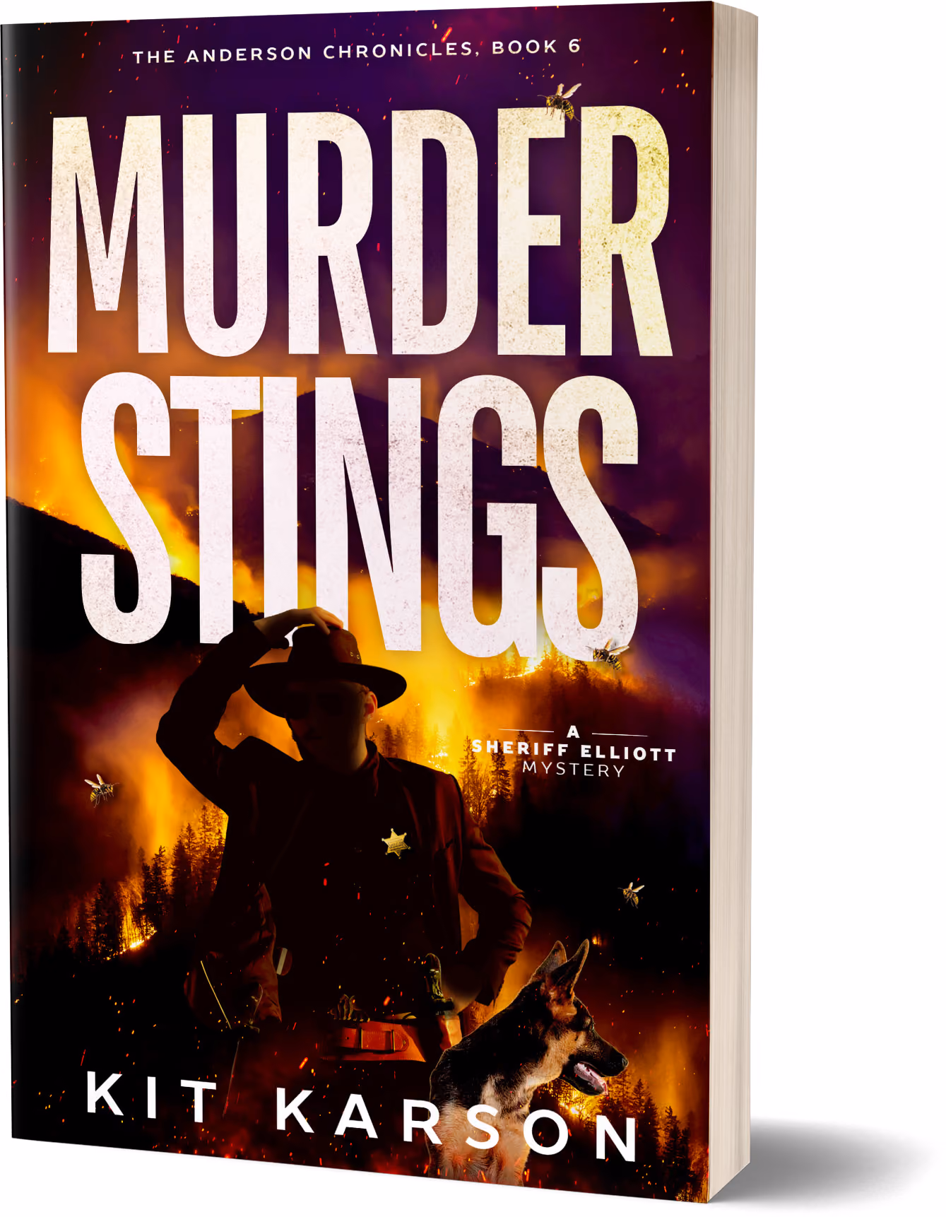 A 3D paperback mockup of Kit Karson's 3rd book in the Anderson Chronicles series titled "Justice Rendered."