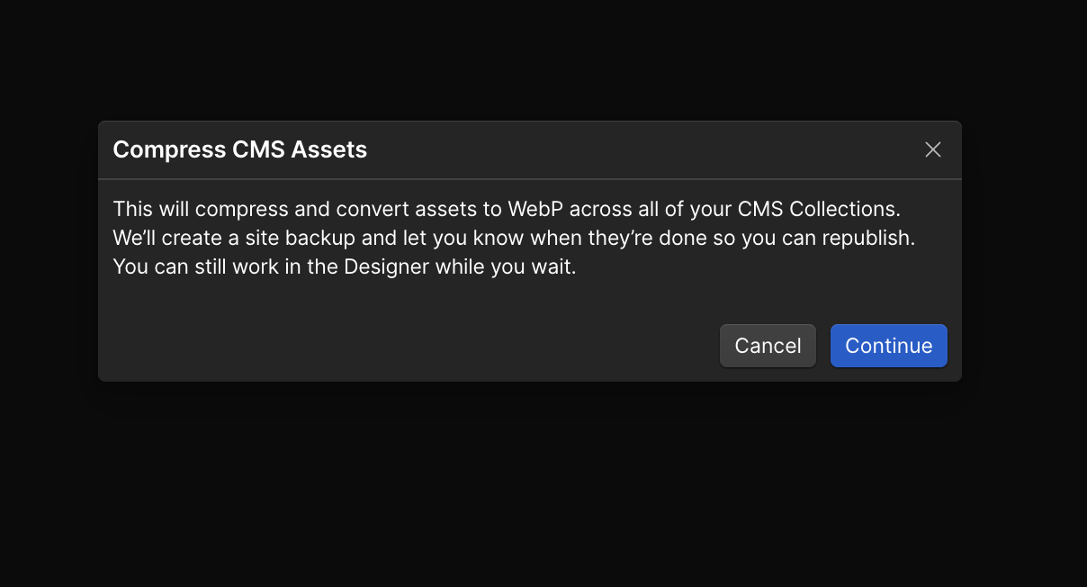 Webflow compress CMS asset pop-up