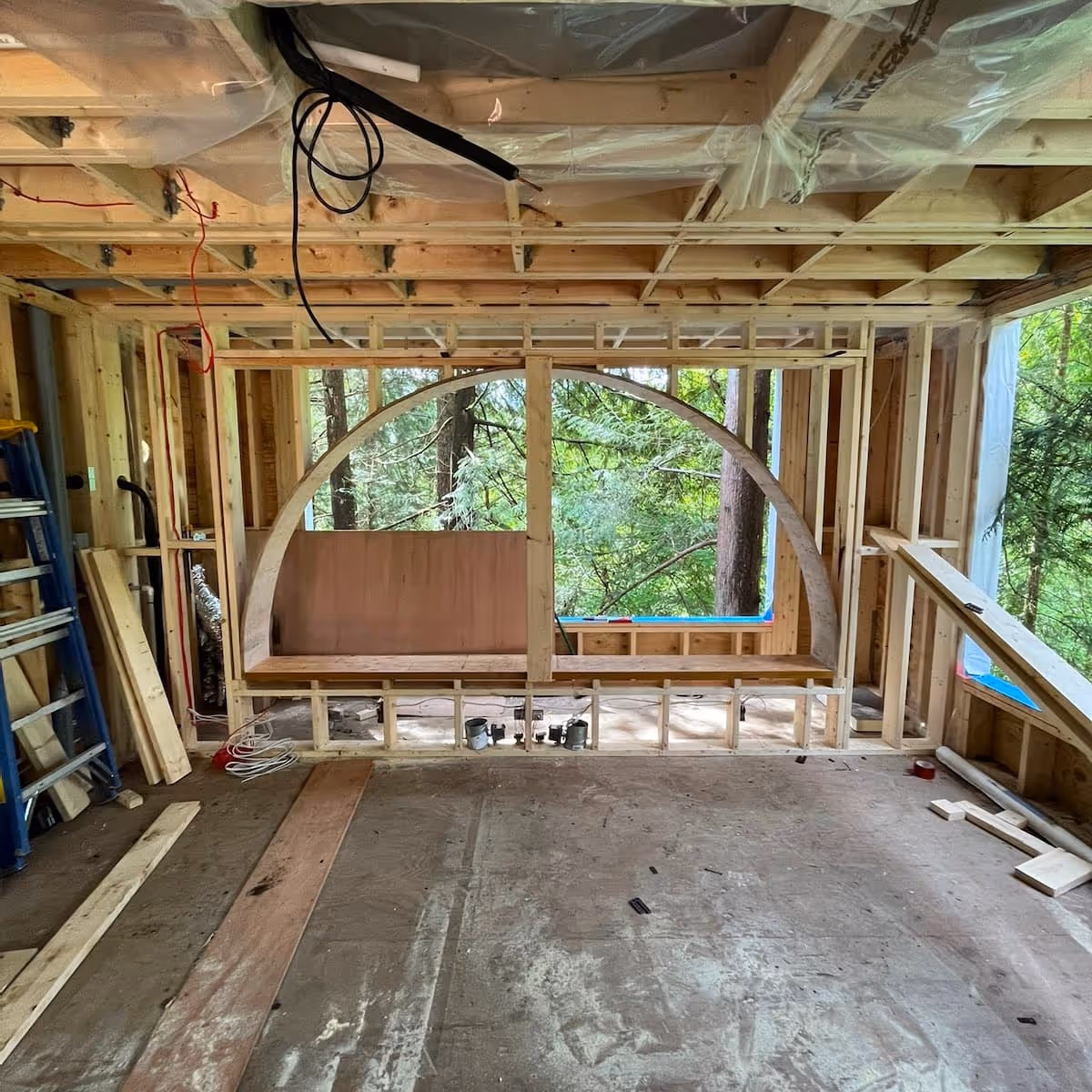 Construction of the interior arch in the treehouse in North Vancouver