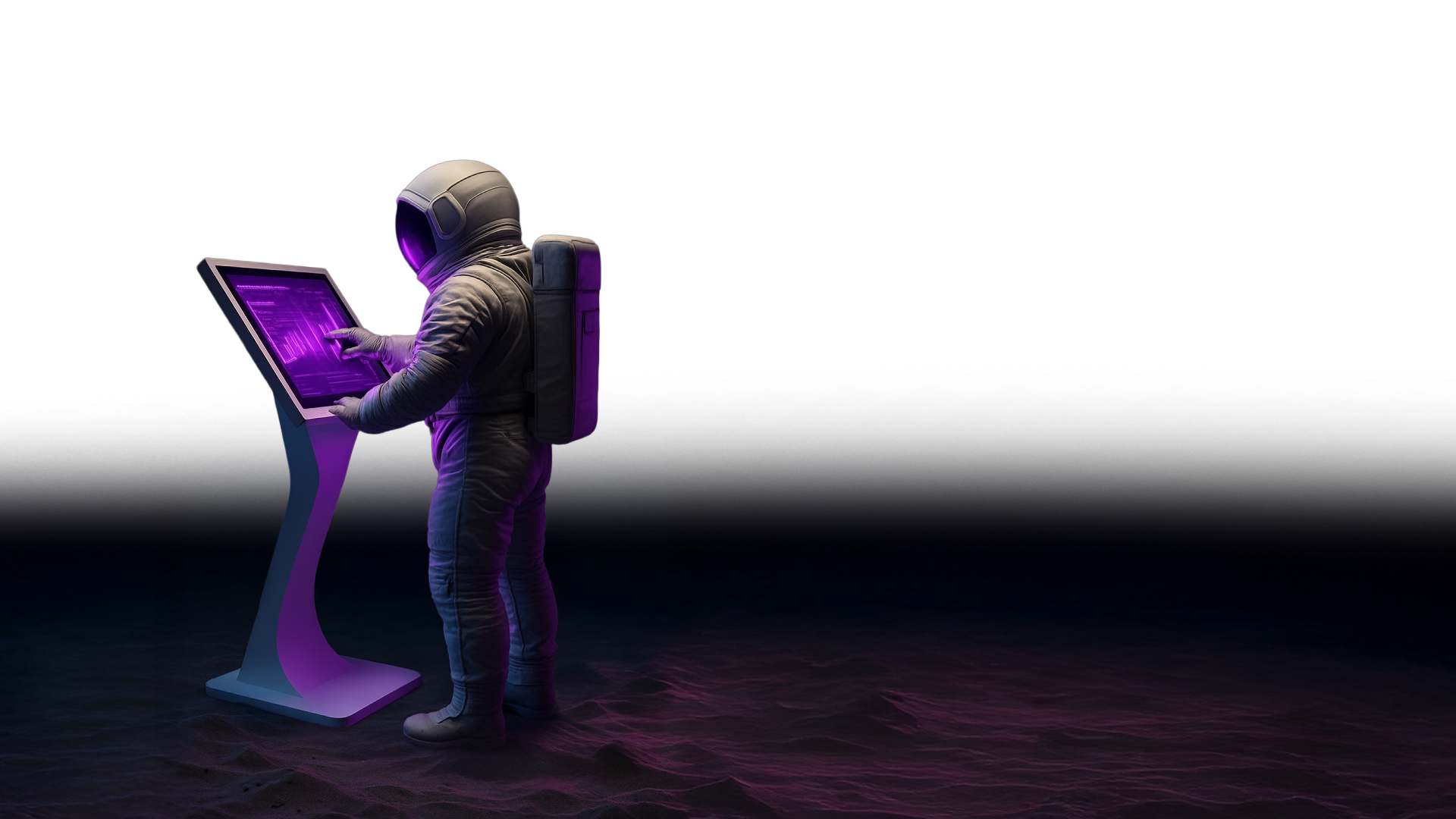 Développement d'application interactive - Imge d'un astronaut devant une borne tactile
