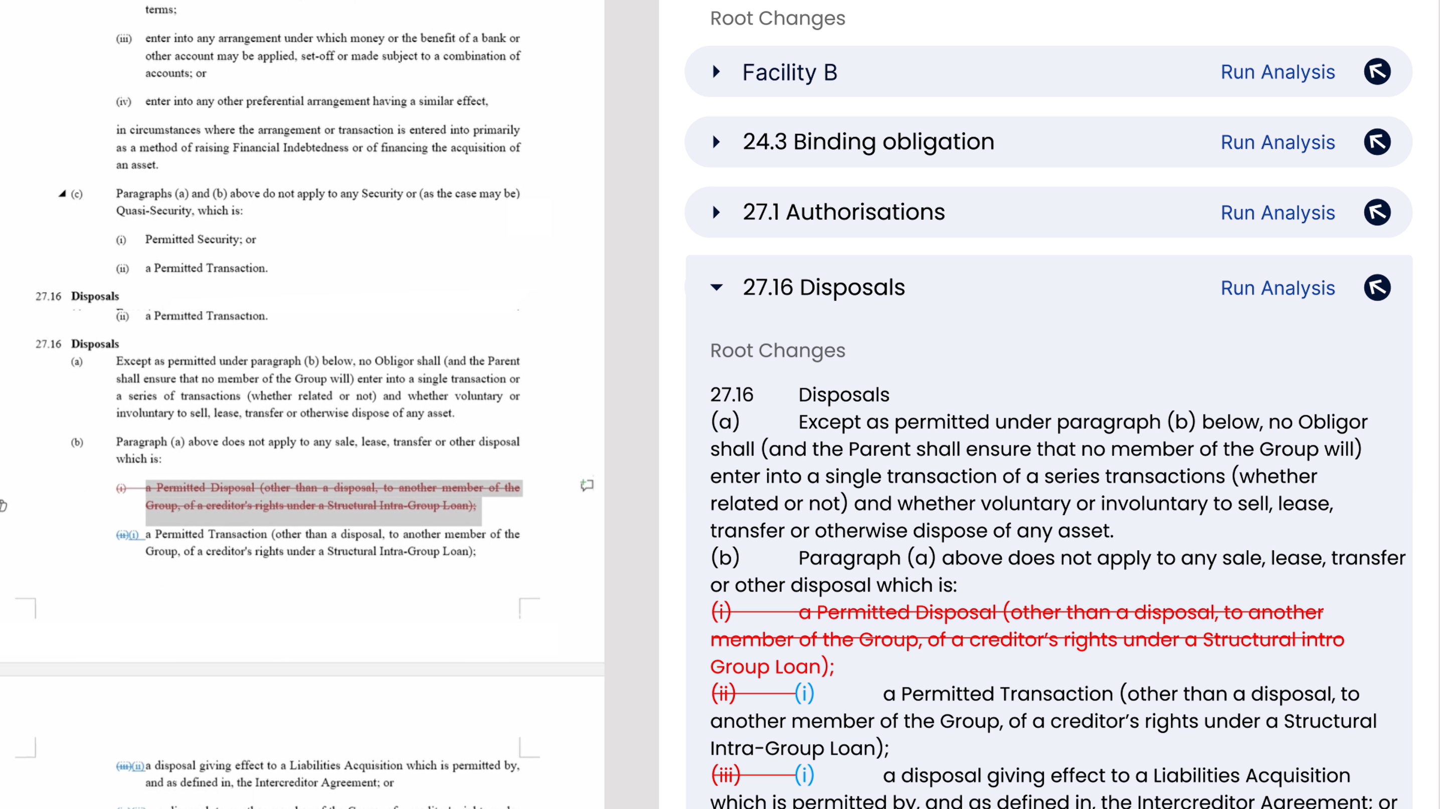 A screenshot showing redlined text in both the document and the Cascade sidebar