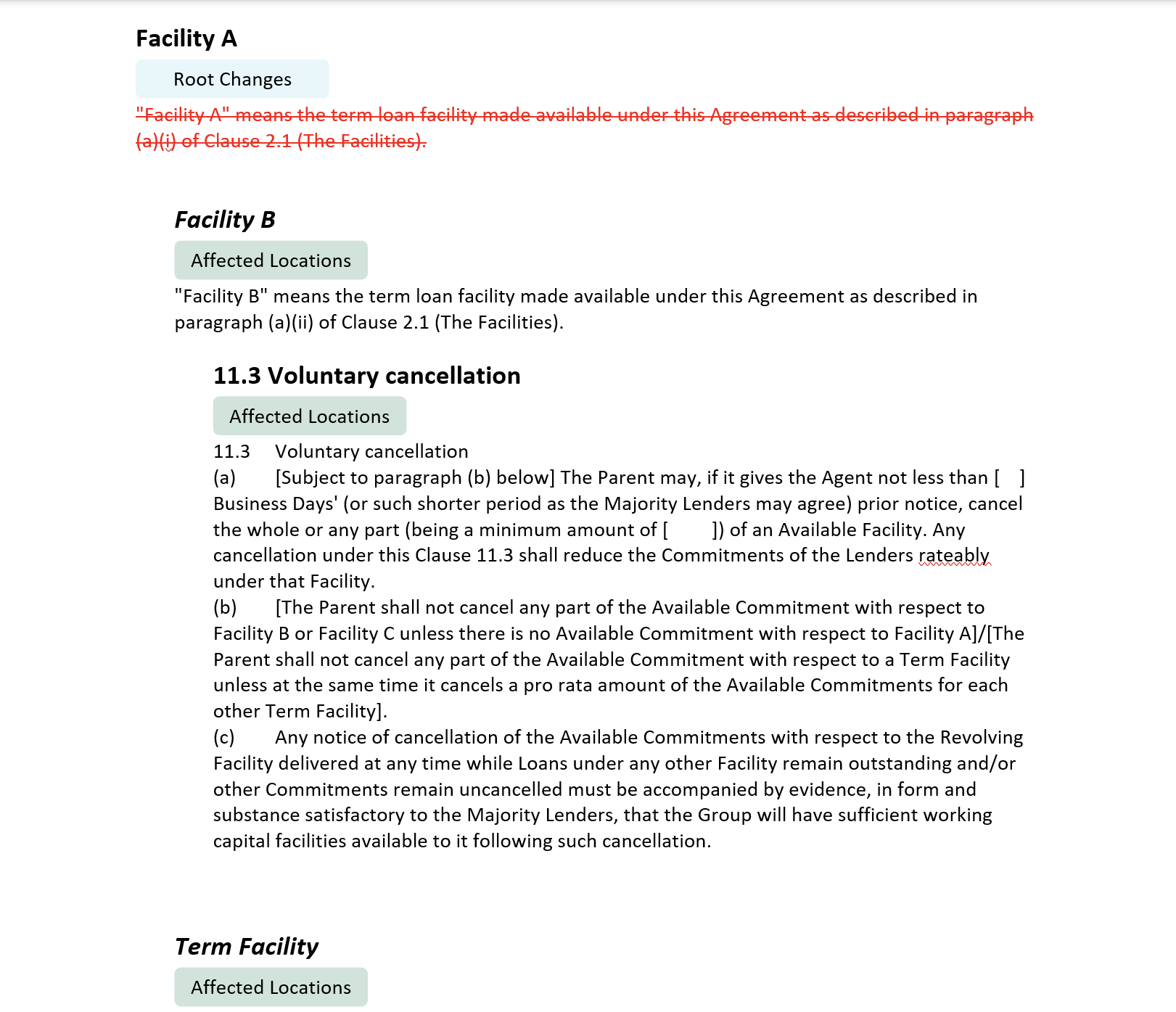 An export document showing the changes that have been found and amended.