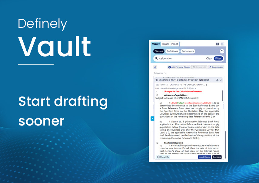 Text reads 'Definely Vault: Start drafting sooner' with a screenshot of the word sidebar.