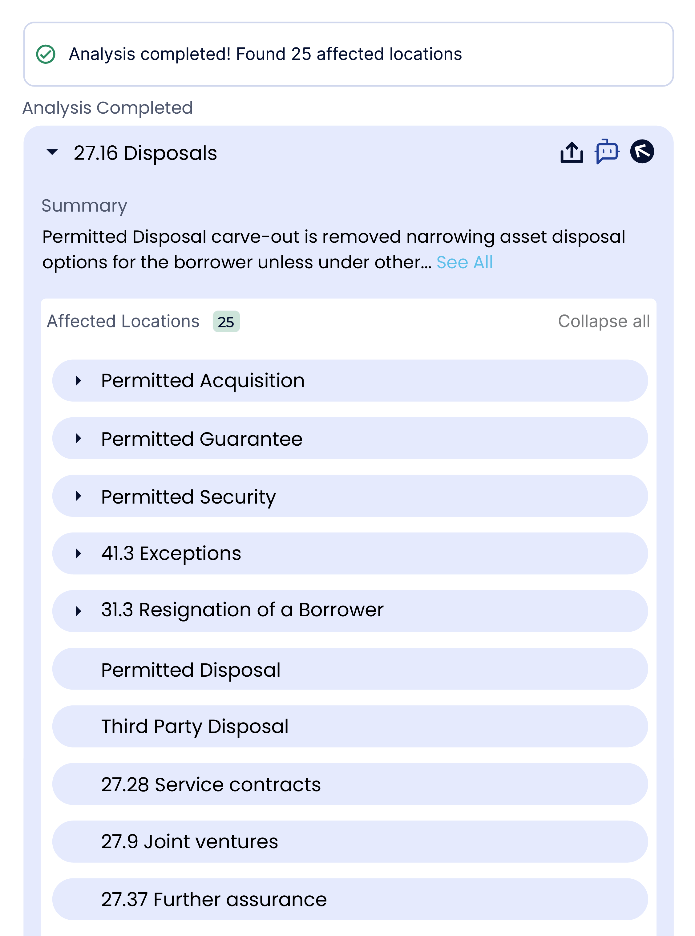 A screenshot of the Definely Cascade sidebar, showing that you can navigate the affected locations that have been found.