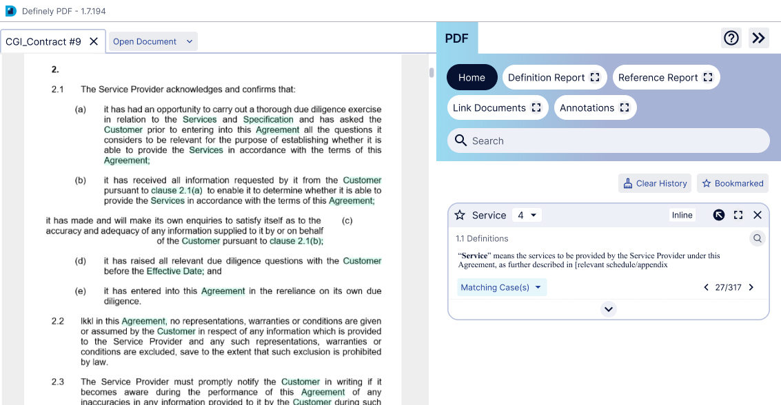 Definely PDF showing the reference highlight feature