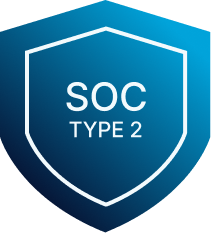 Blue shield emblem with white outline and text SOC Type 2 in the center.