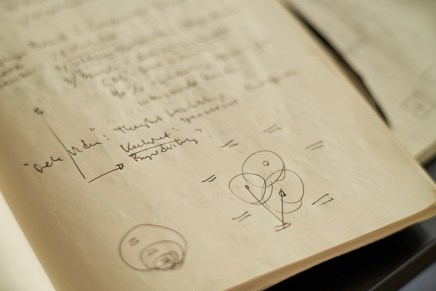 Handwritten creative notes in a notebook.