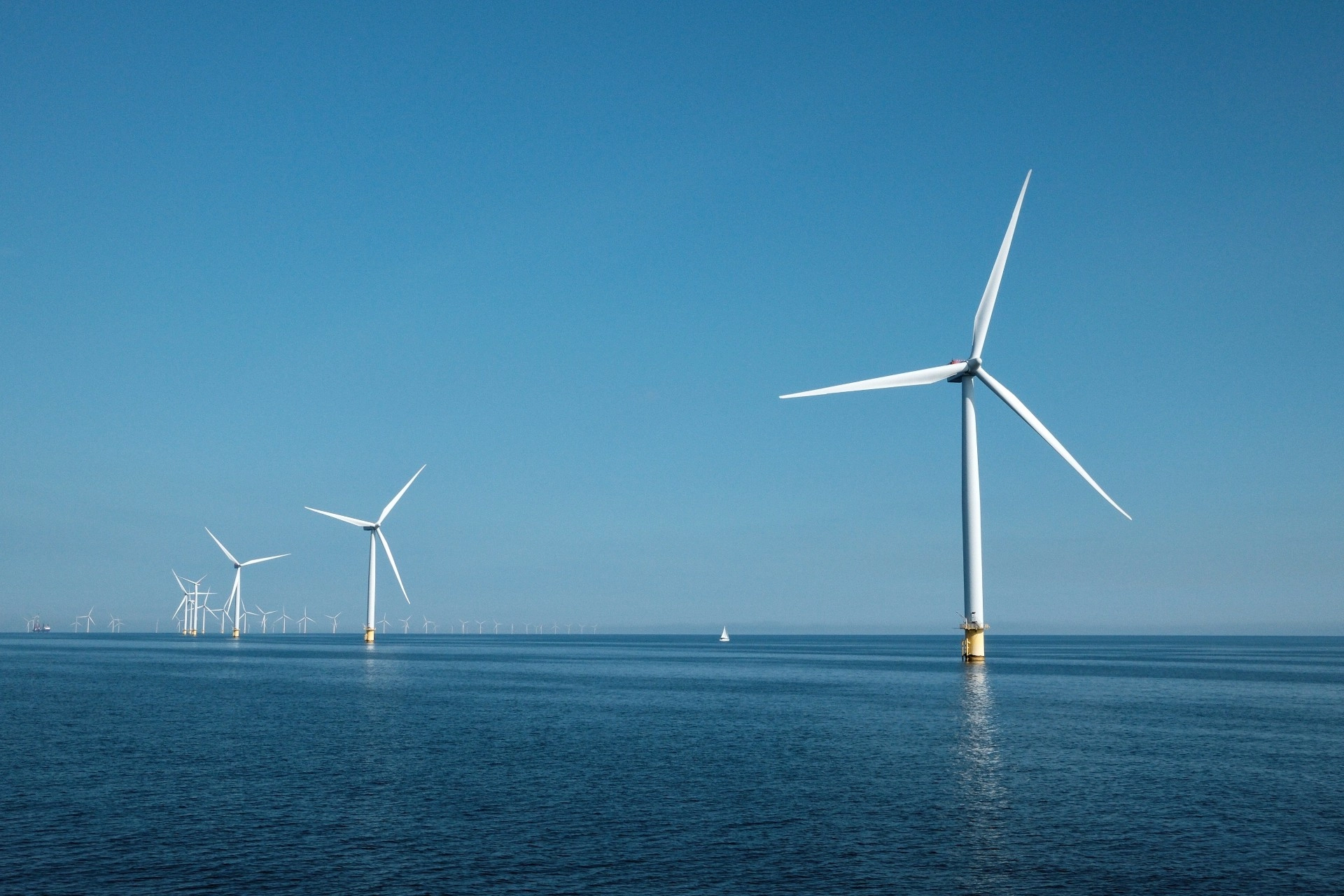 Offshore wind turbines in the Baltic Sea near Bornholm.
