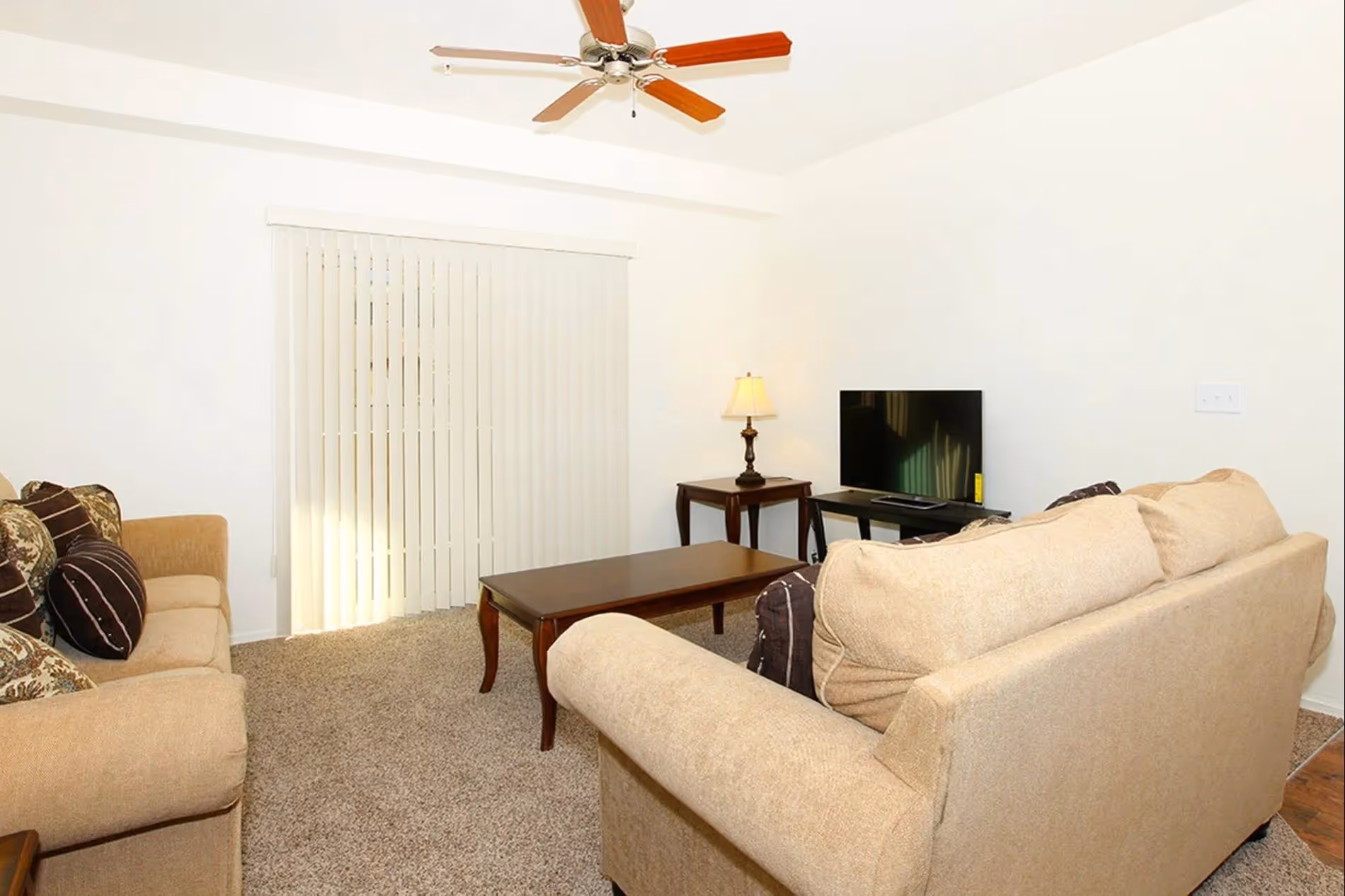 Living room with beige couch