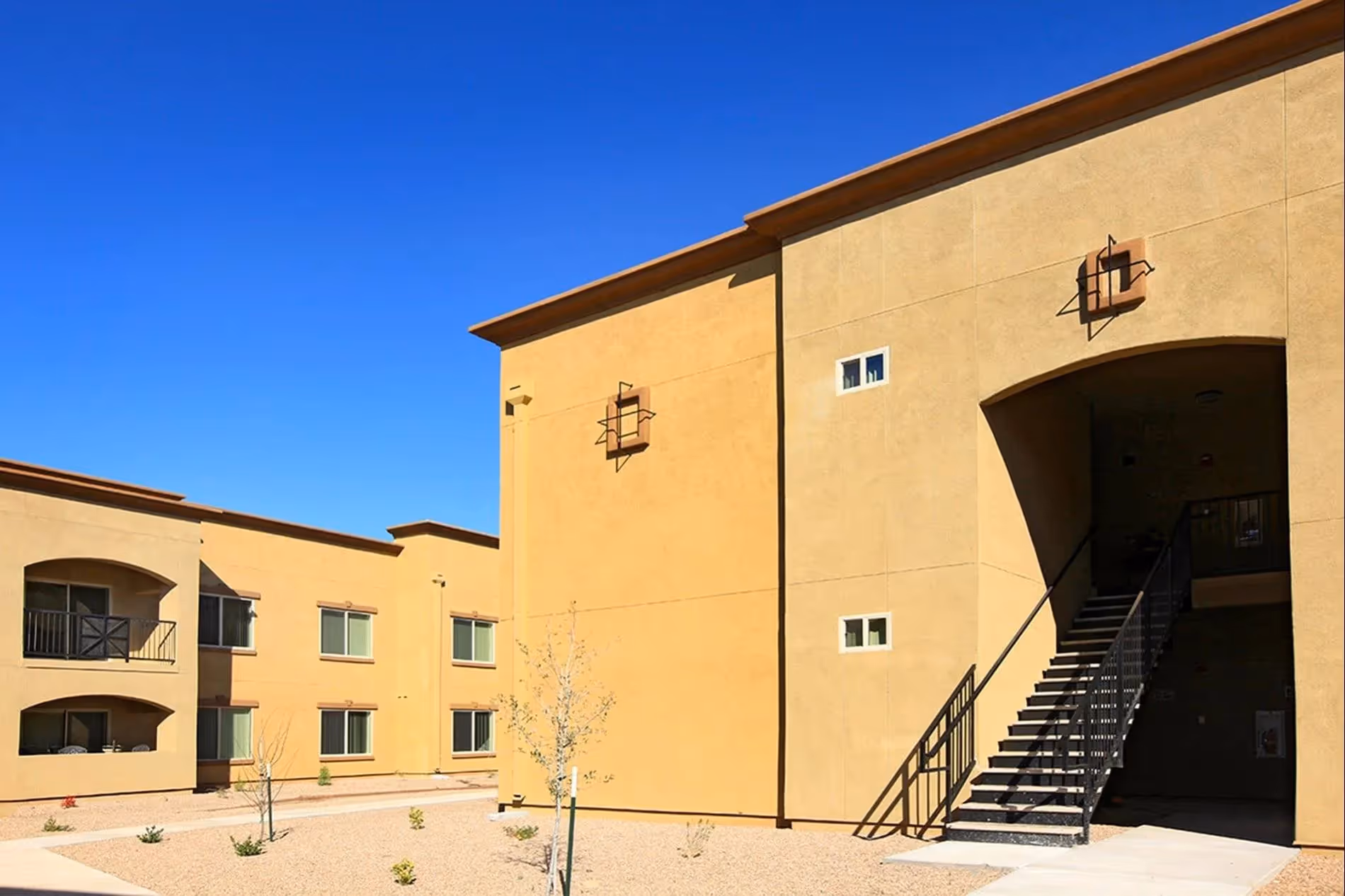 Staircase leading to upstairs apartments