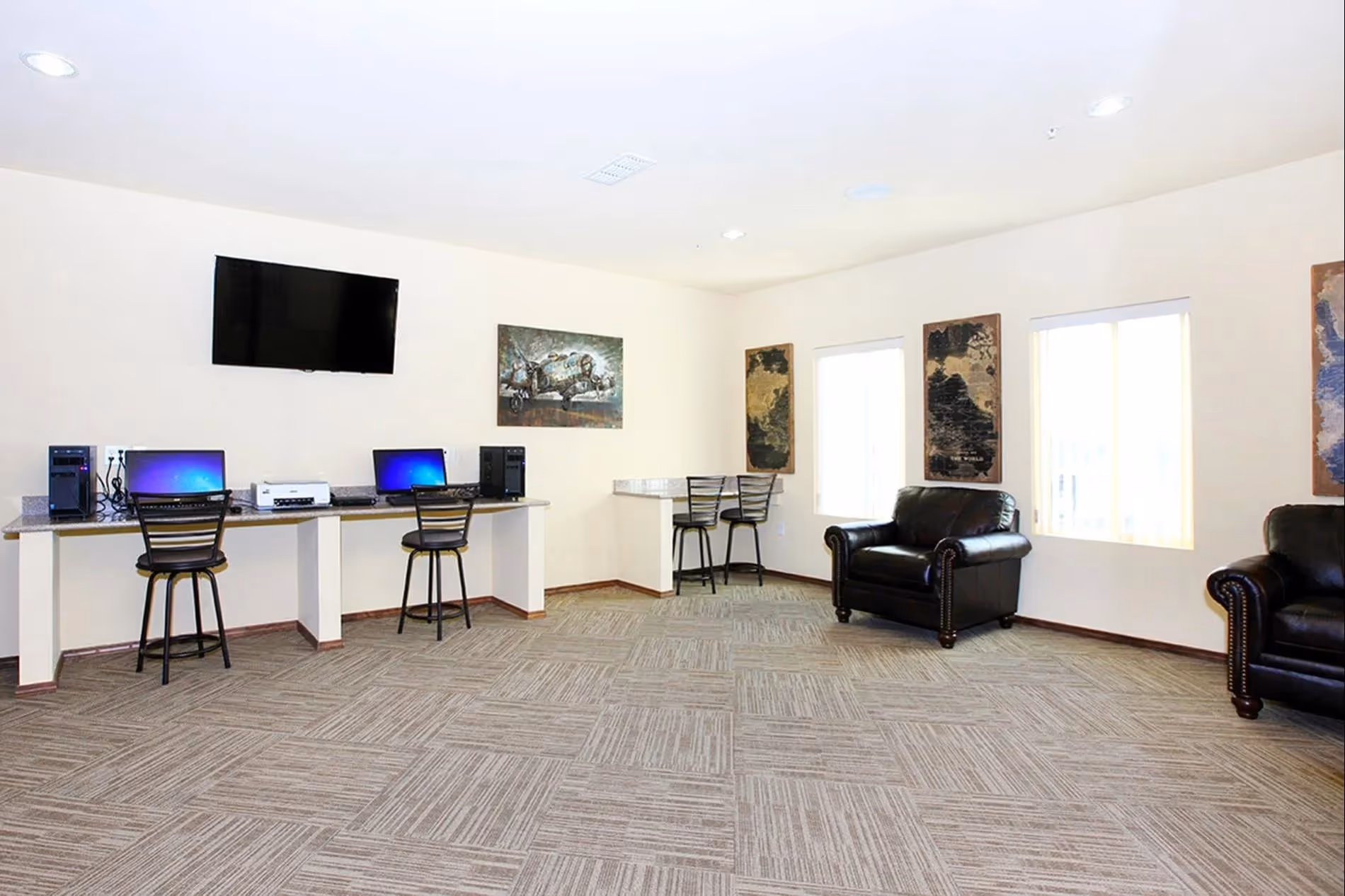 business center with computer and printers