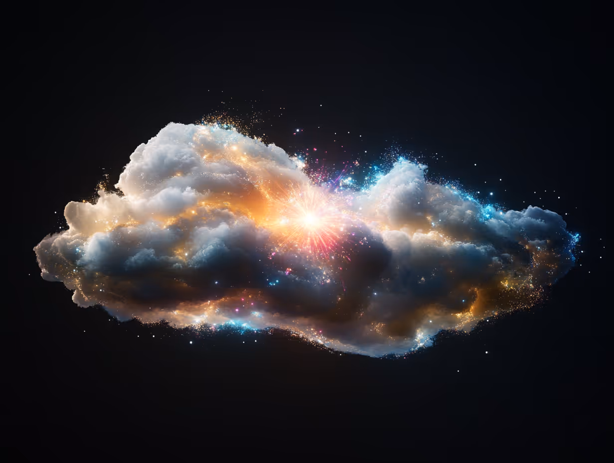 A colorful cloud with a bright yellow center.
