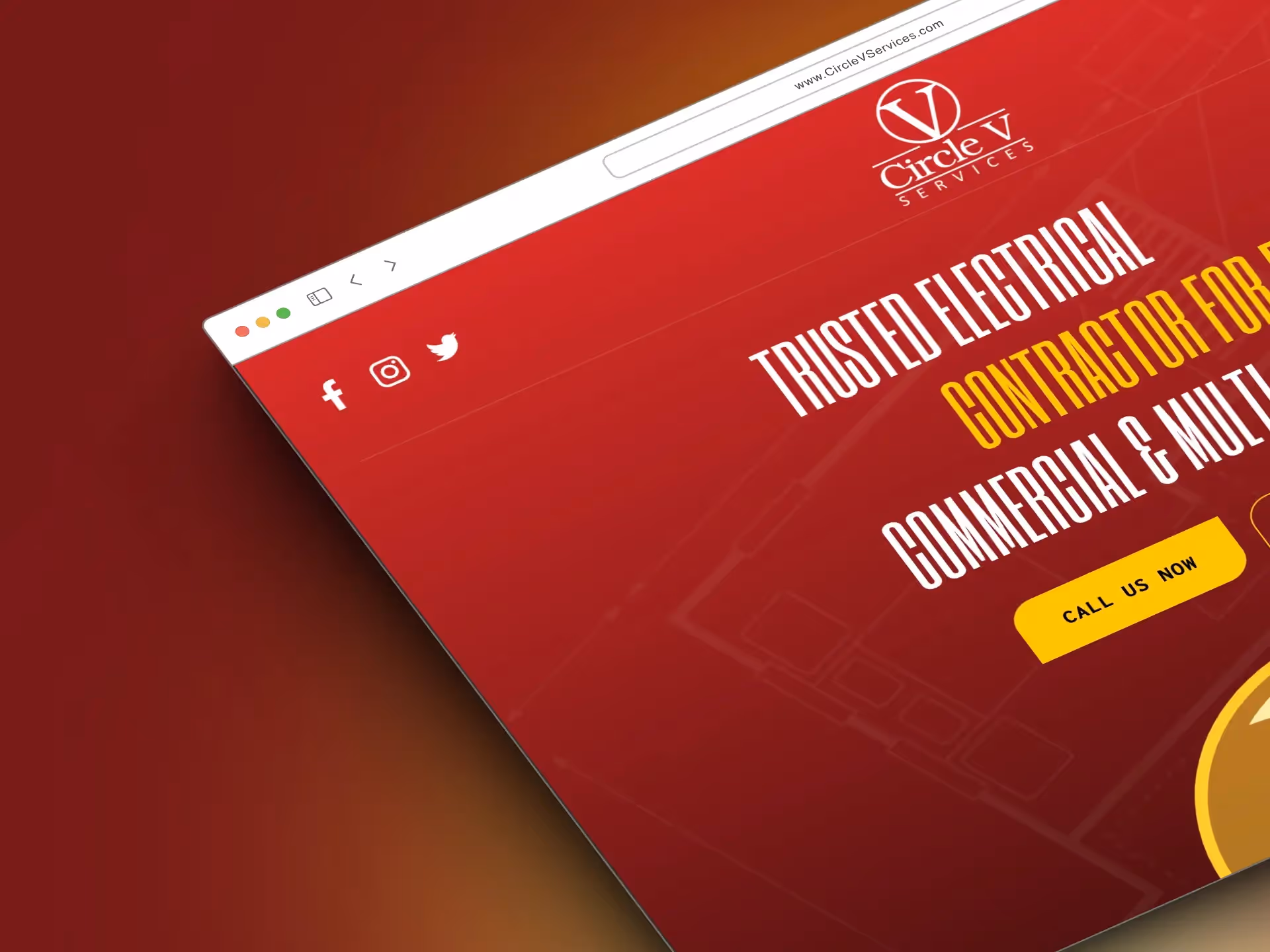 A red and yellow website page for Circle Electric Systems.
