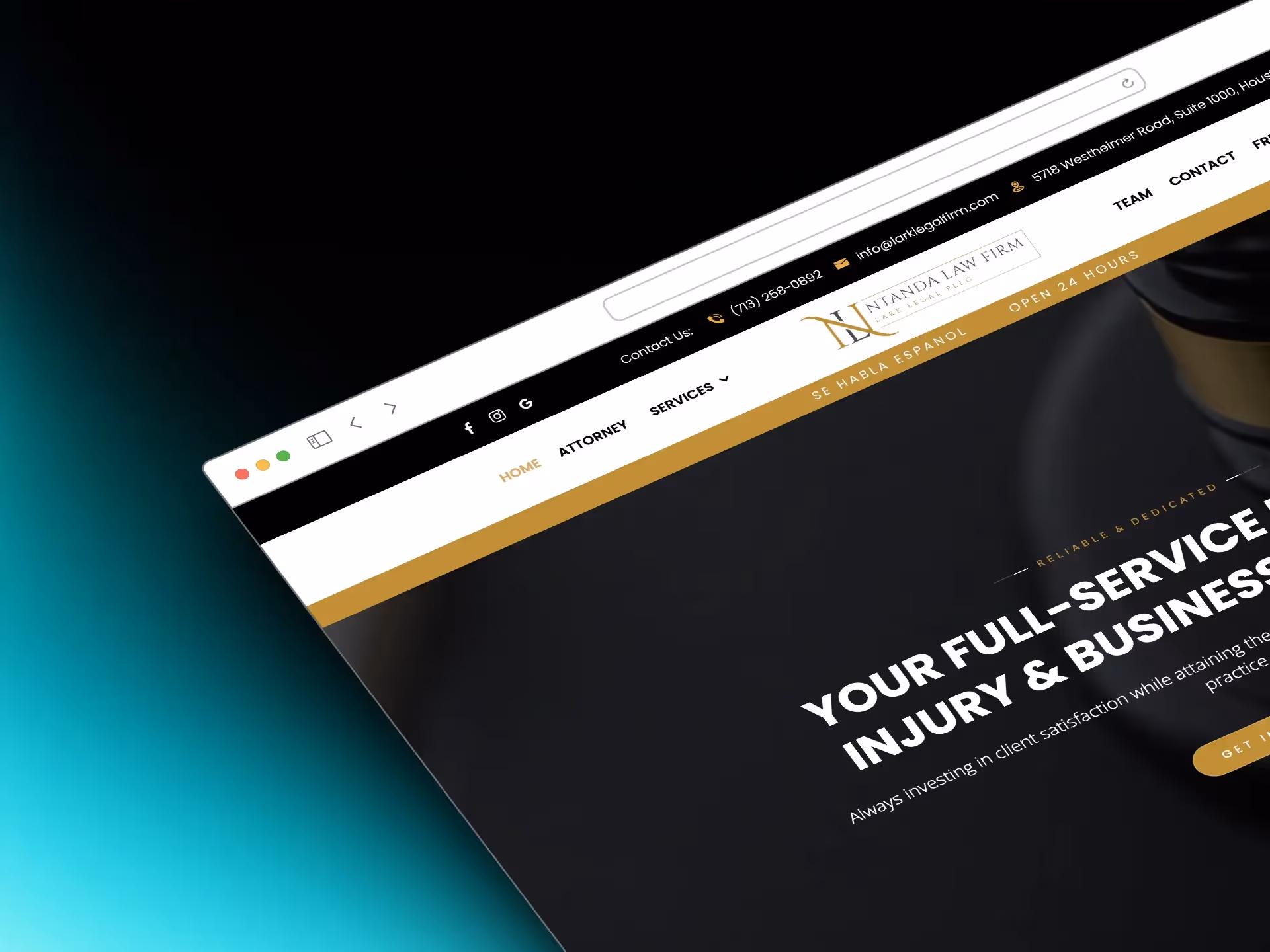 A website with a black background and white text that says "Your Injury Lawyer".