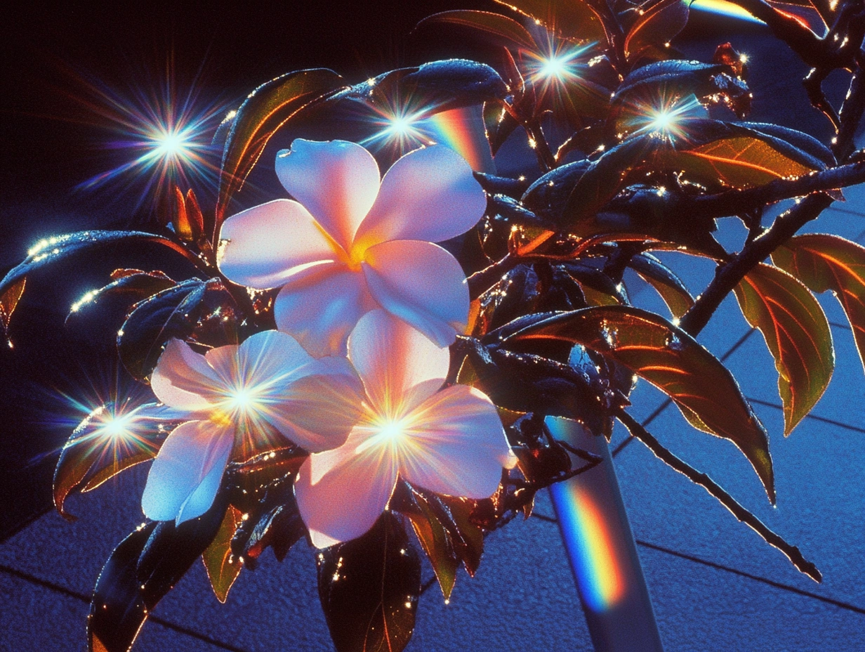 Beautiful plants with light reflecting from the leaves
