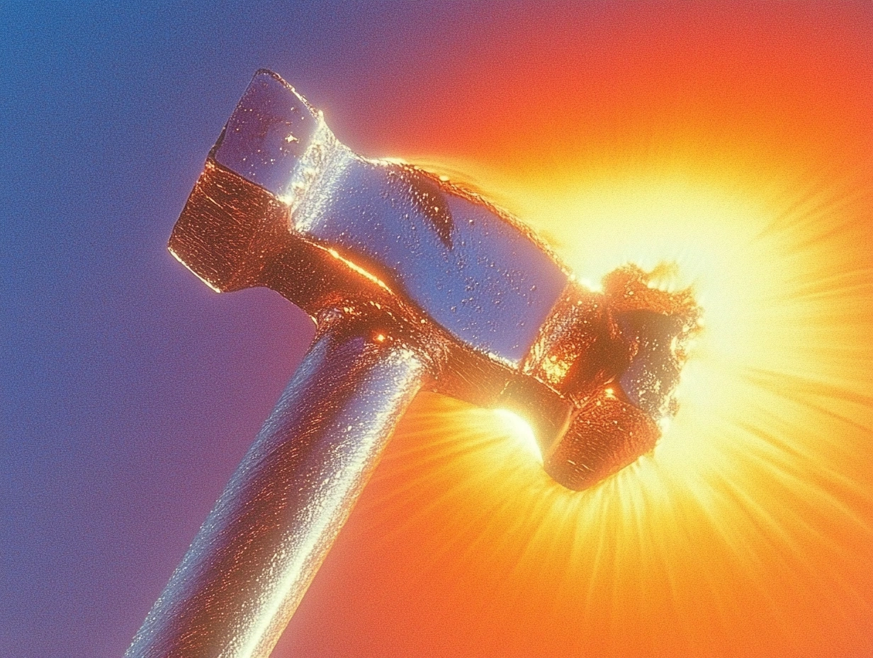 hammer with light emanating from the background