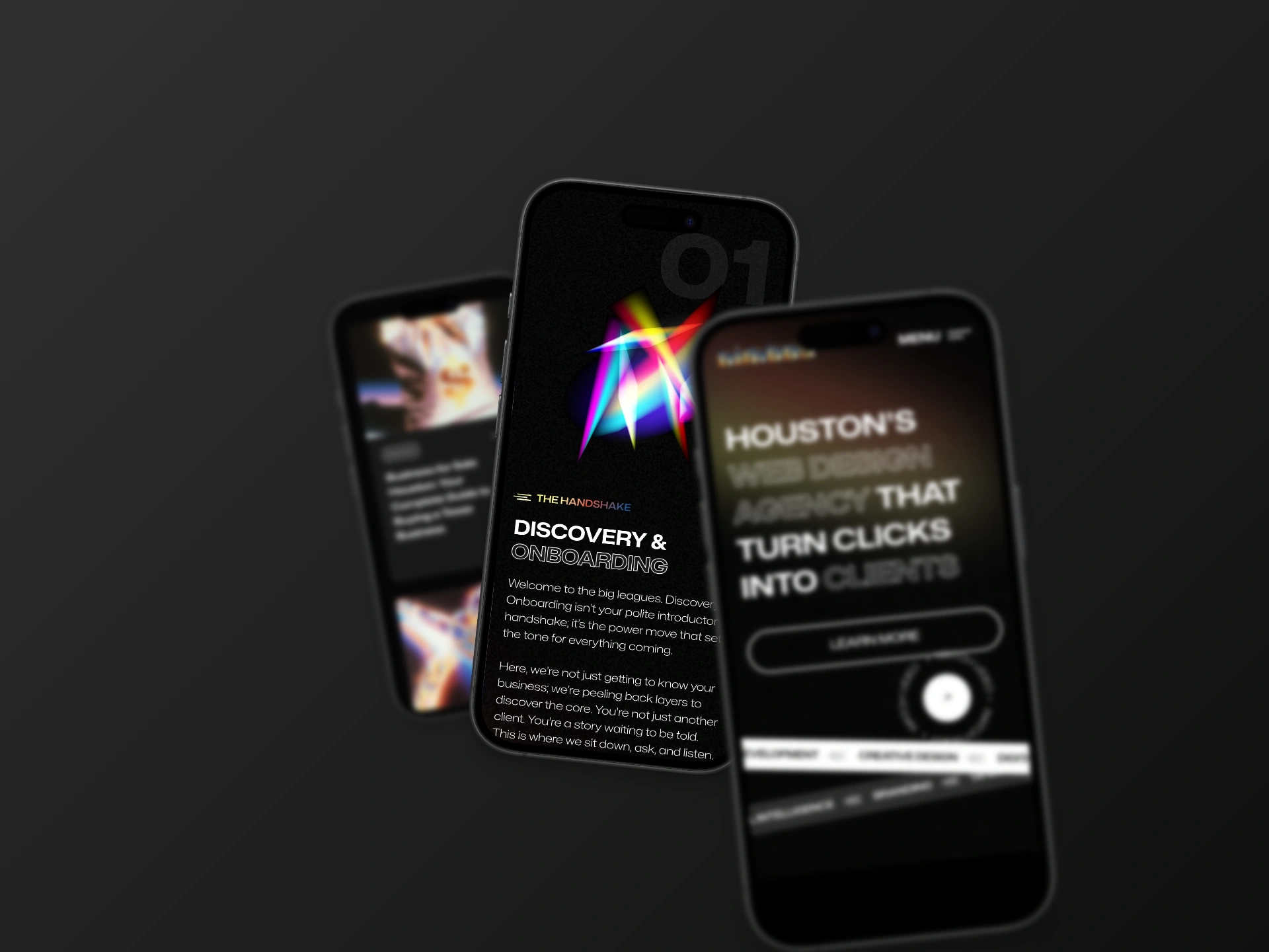 a beautiful mockup showing the nimbus media website showcased on three cell phones