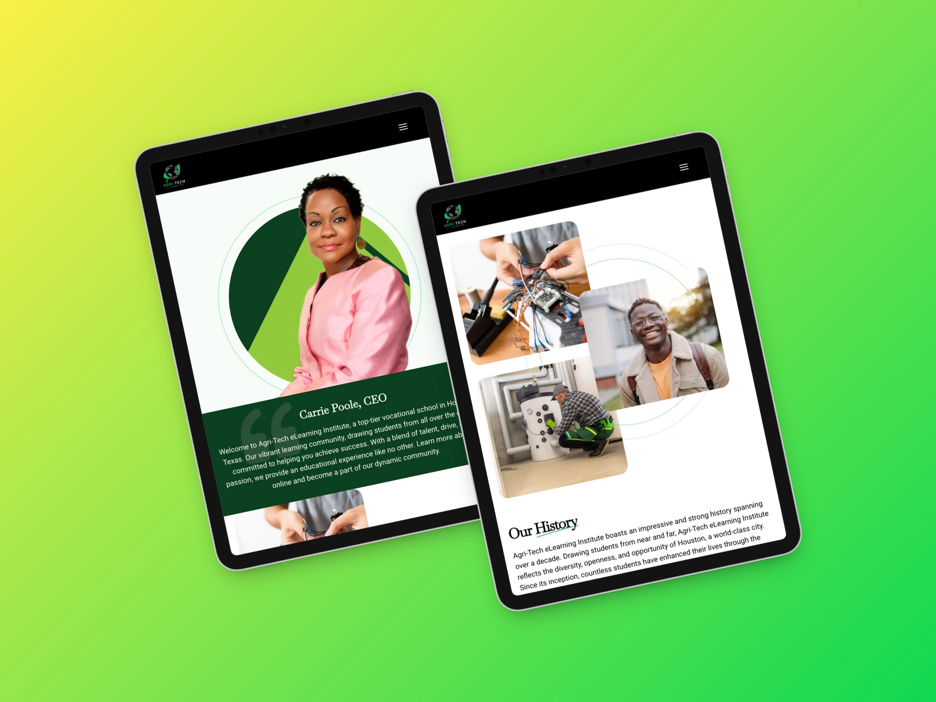 Check out this beautiful website mockup that Nimbus Media, our Houston web design agency, recently developed for Agri-Tech.