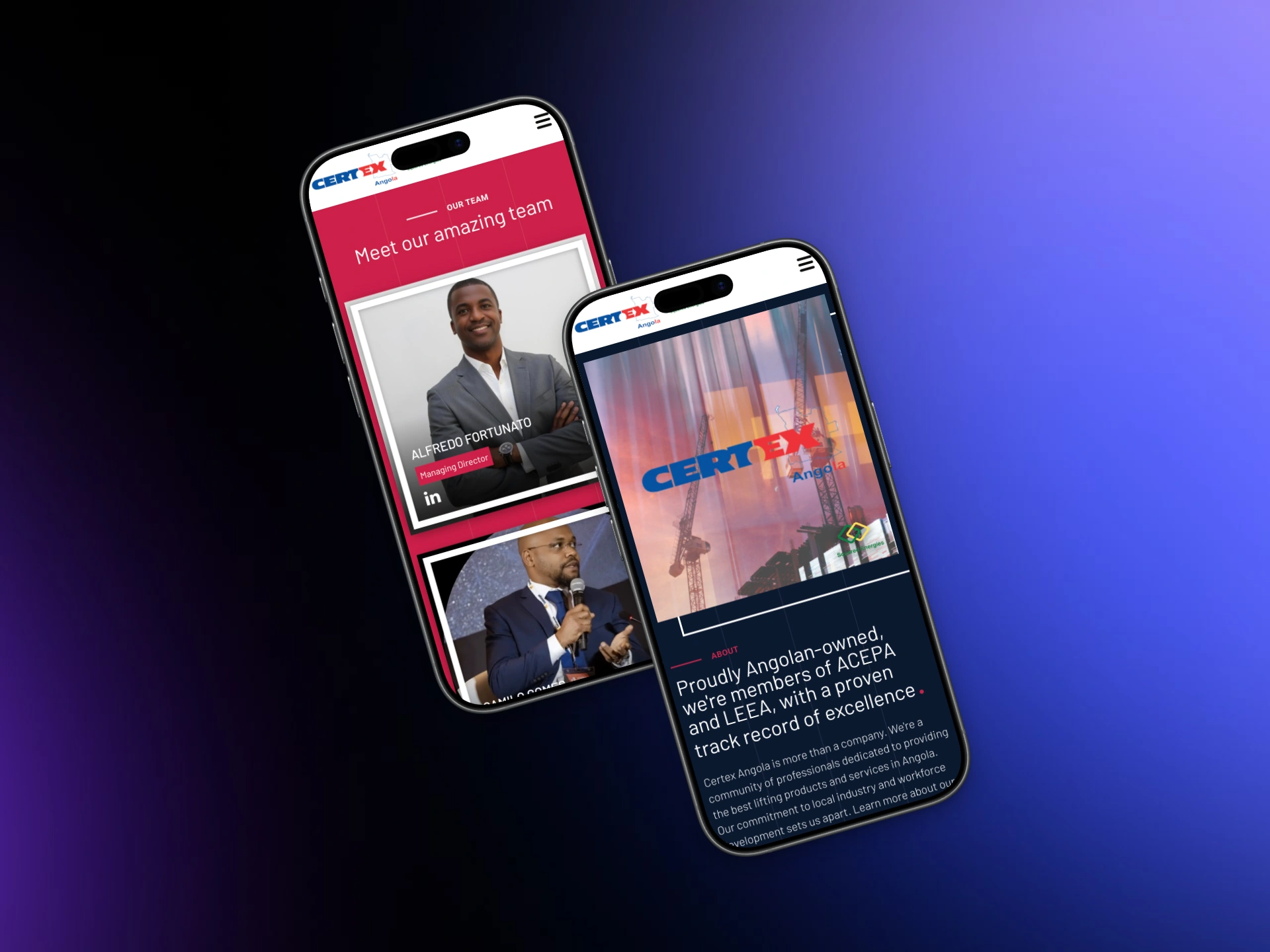 Certex Angola's digital presence designed by Nimbus Media, demonstrating how Houston-based web design expertise builds credibility for international B2B companies entering new markets.