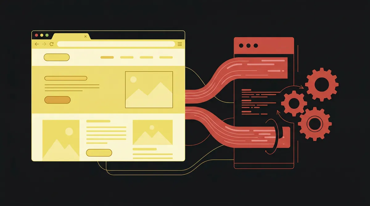 Frontend browser window connected to backend server illustrating how web development works