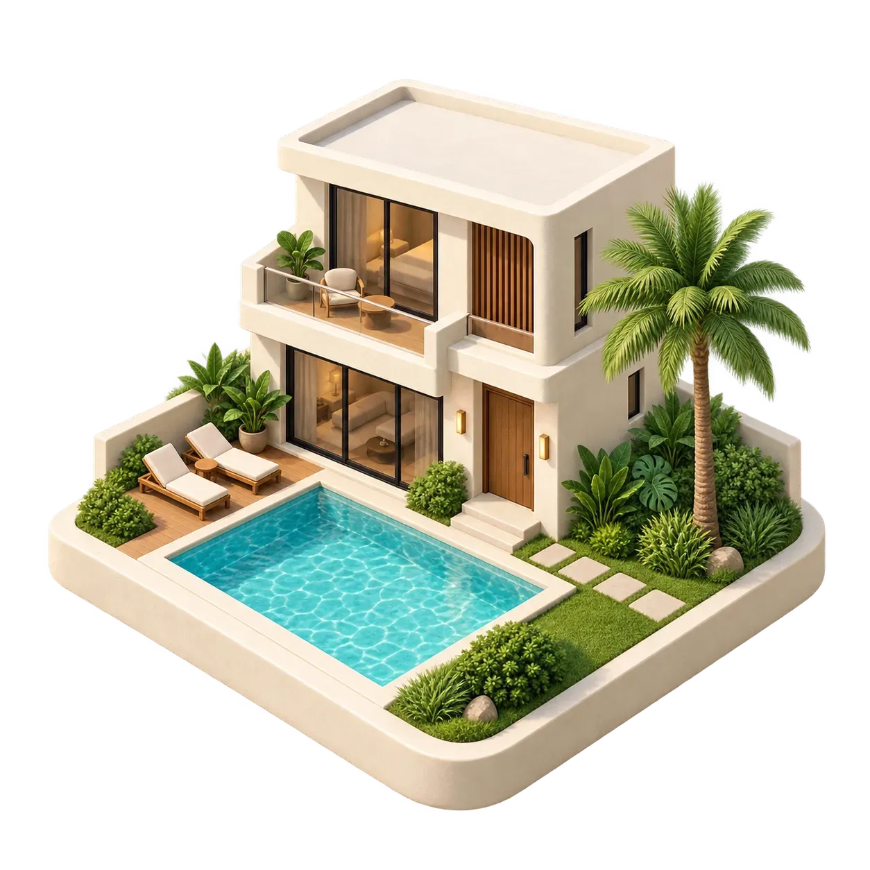 Illustration of a Nas House private villa with its pool