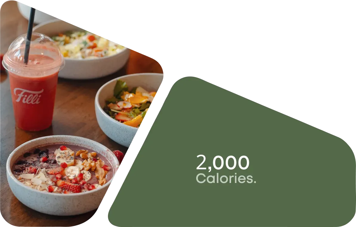 Healthy bowls and a smoothie, 2,000 calories