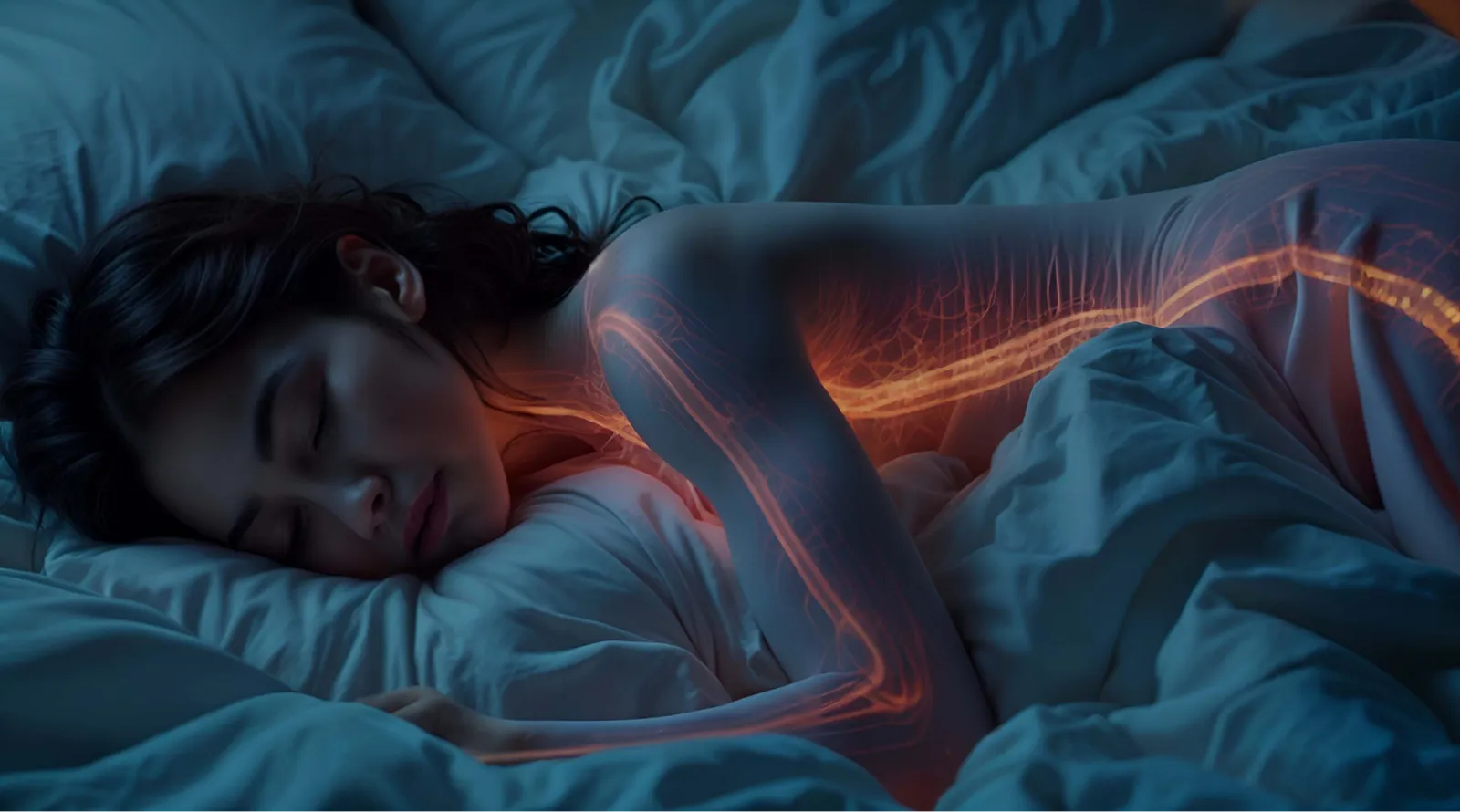 A woman asleep in a completely dark room