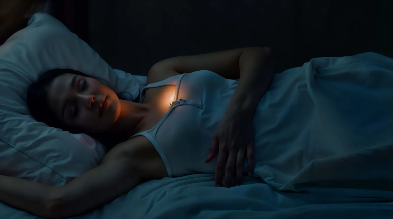 A person resting in a quiet, dark bedroom