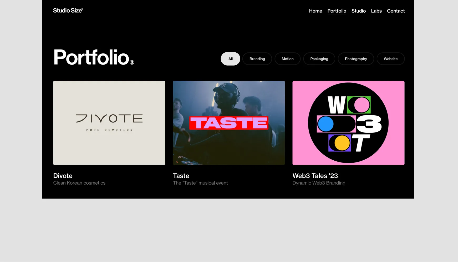 Studio Size - Website Inspiration
