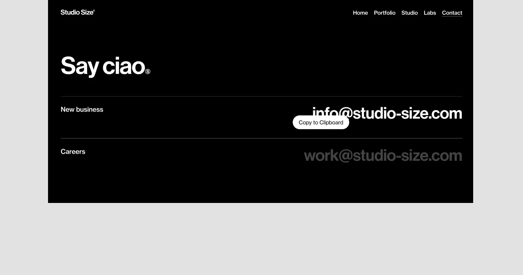 Studio Size - Website Inspiration