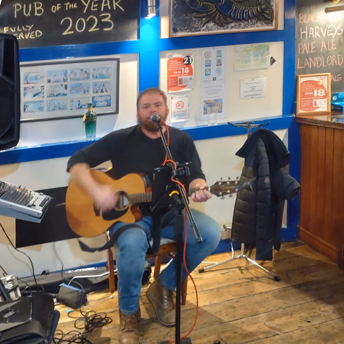 Man playing guitar in a pub