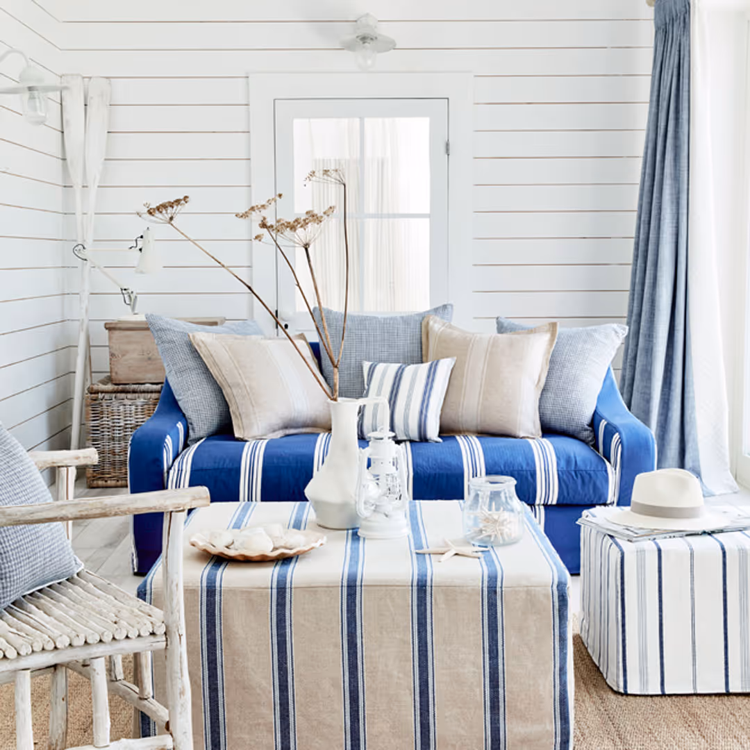 Blue and white seaside interior
