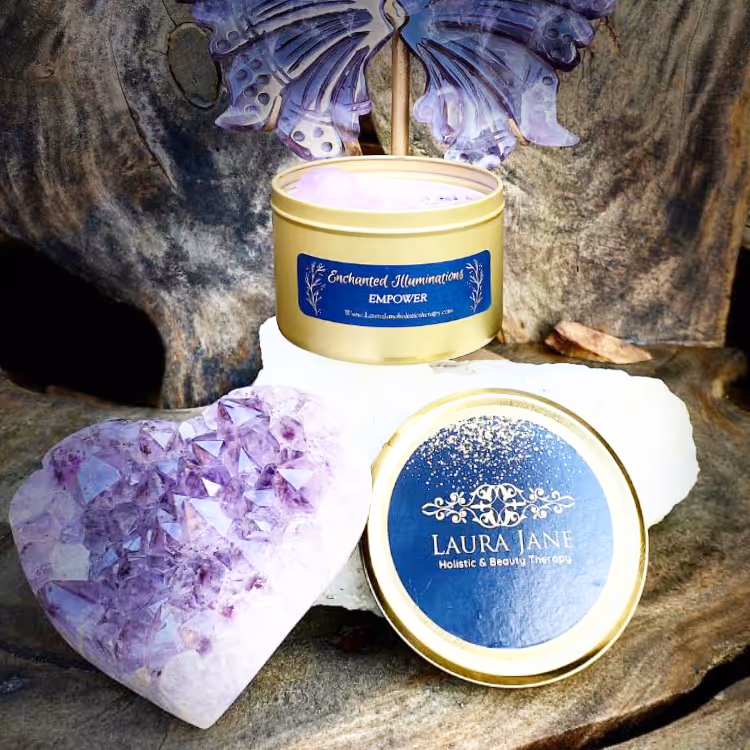 Amethyst crystal with a tub of face cream
