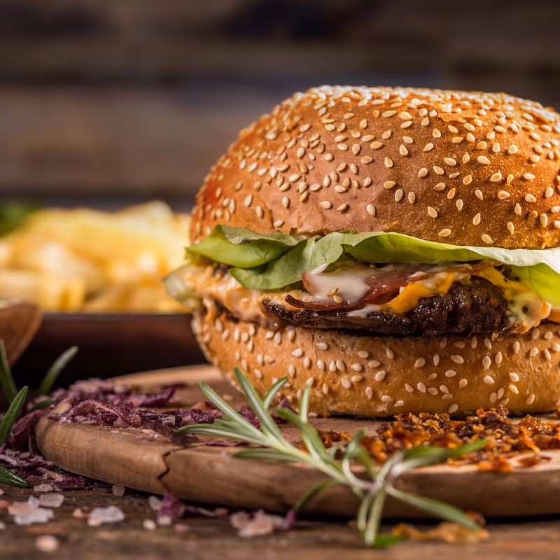 Burger and salad in a bun with fries