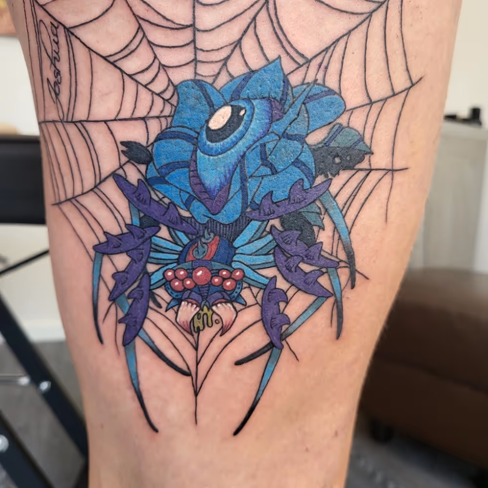 Tattoo of a spider in a web