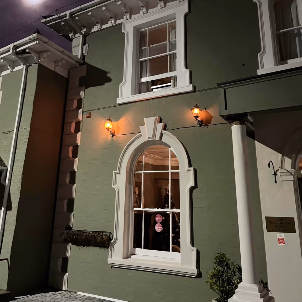 Hotel exterior at night